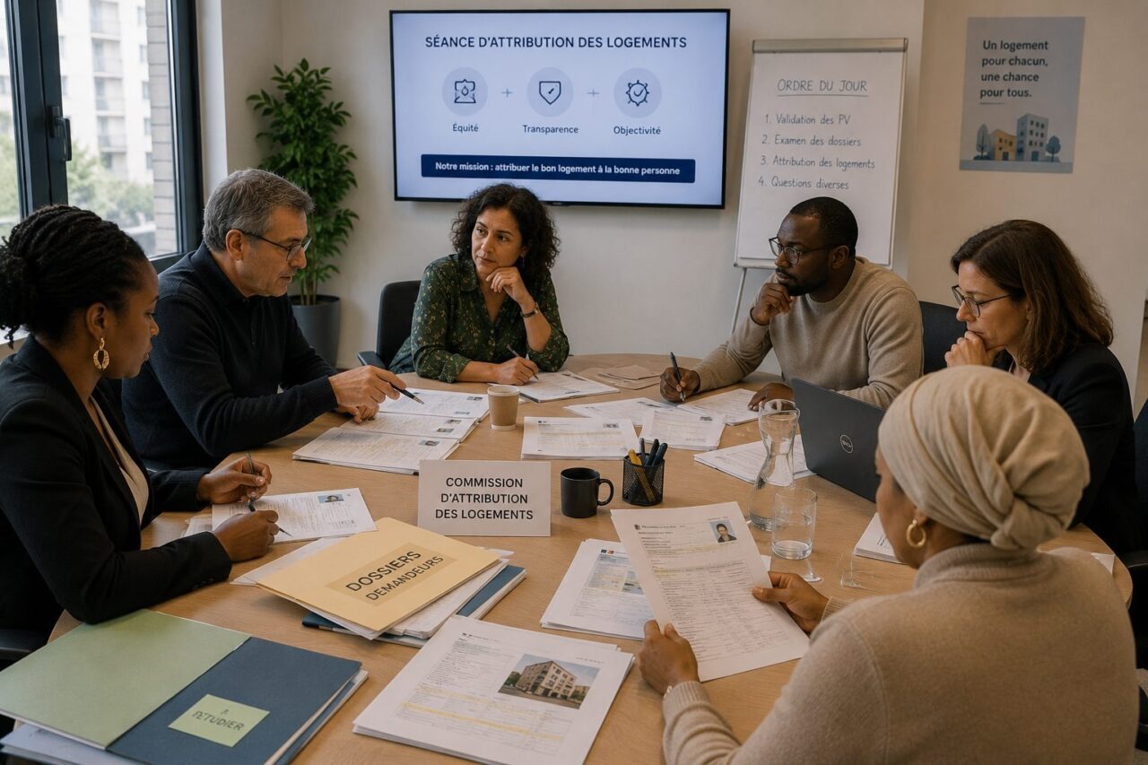 Réunion d’une commission d’attribution des logements autour d’une table